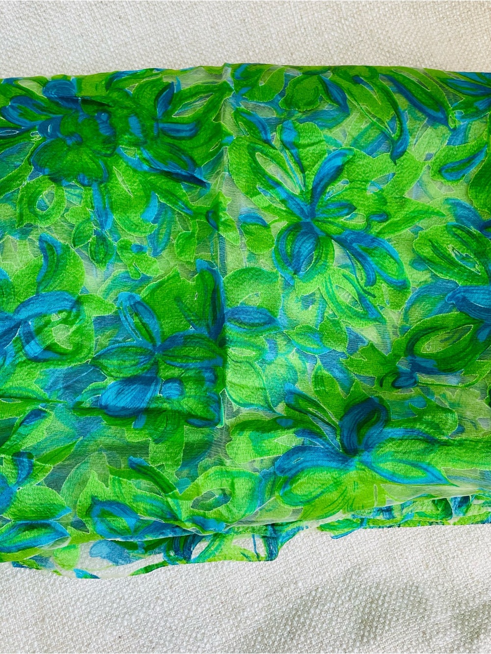Vibrant Green & Blue Floral Sheer Fabric 3y x 44"